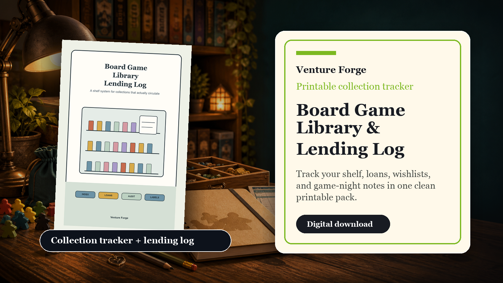Printable board game library and lending log pages