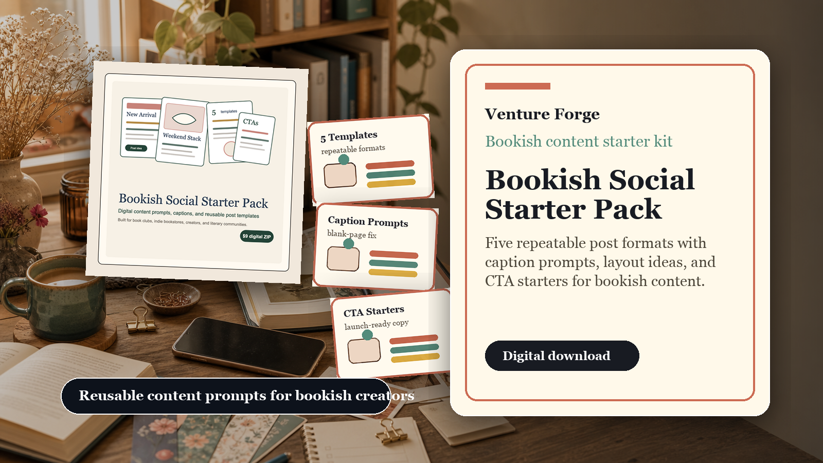 Digital cover for Bookish Social Starter Pack caption prompts