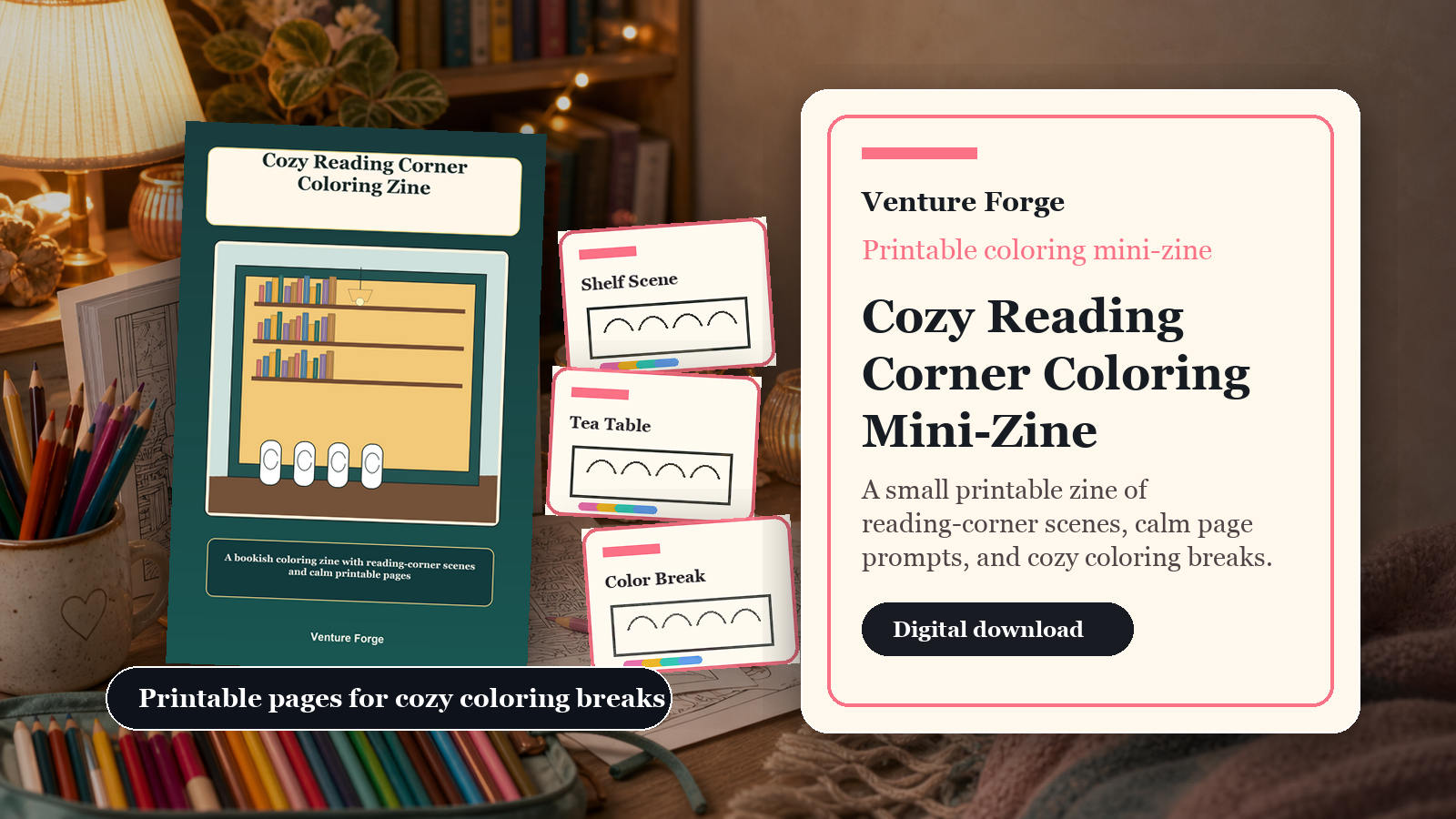 Digital cover for Cozy Reading Corner Coloring Mini-Zine