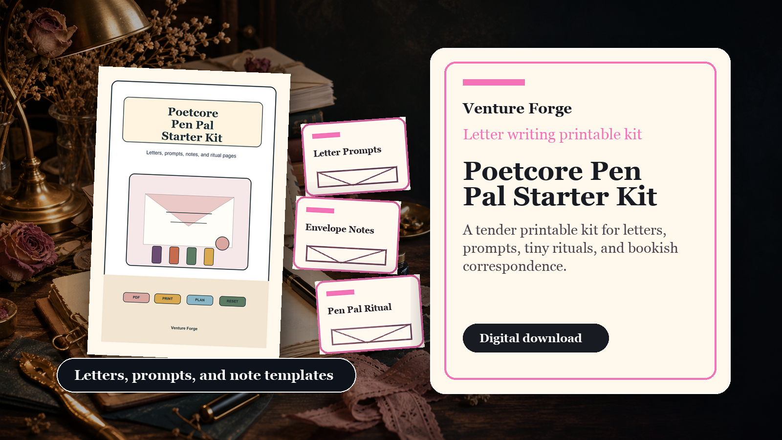 Printable pages from the Poetcore Pen Pal Starter Kit