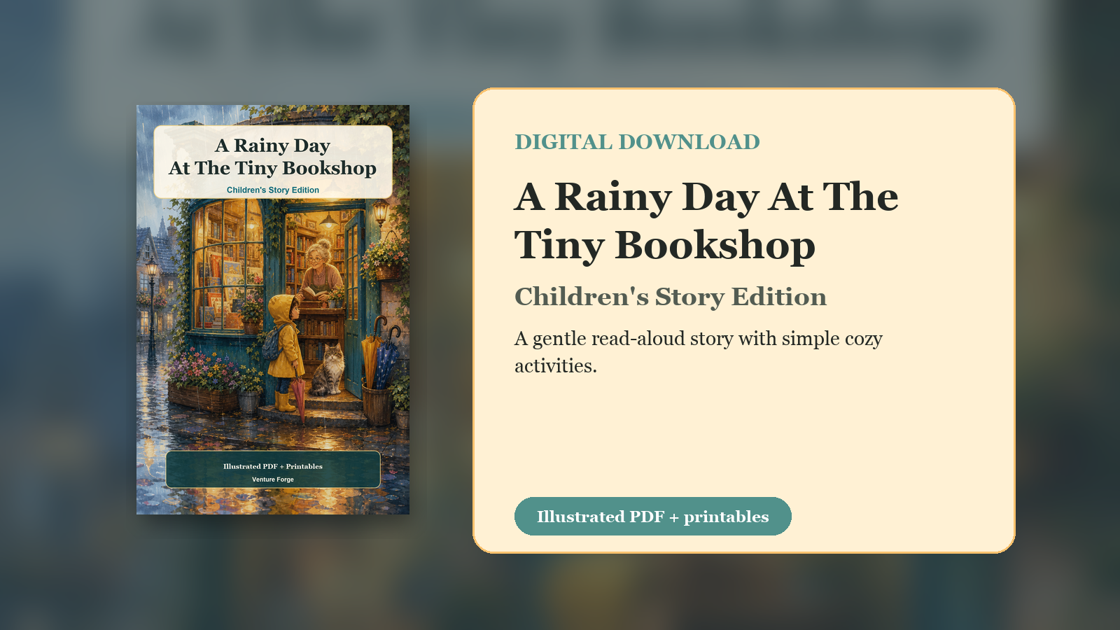 Digital cover for A Rainy Day At The Tiny Bookshop children's story edition