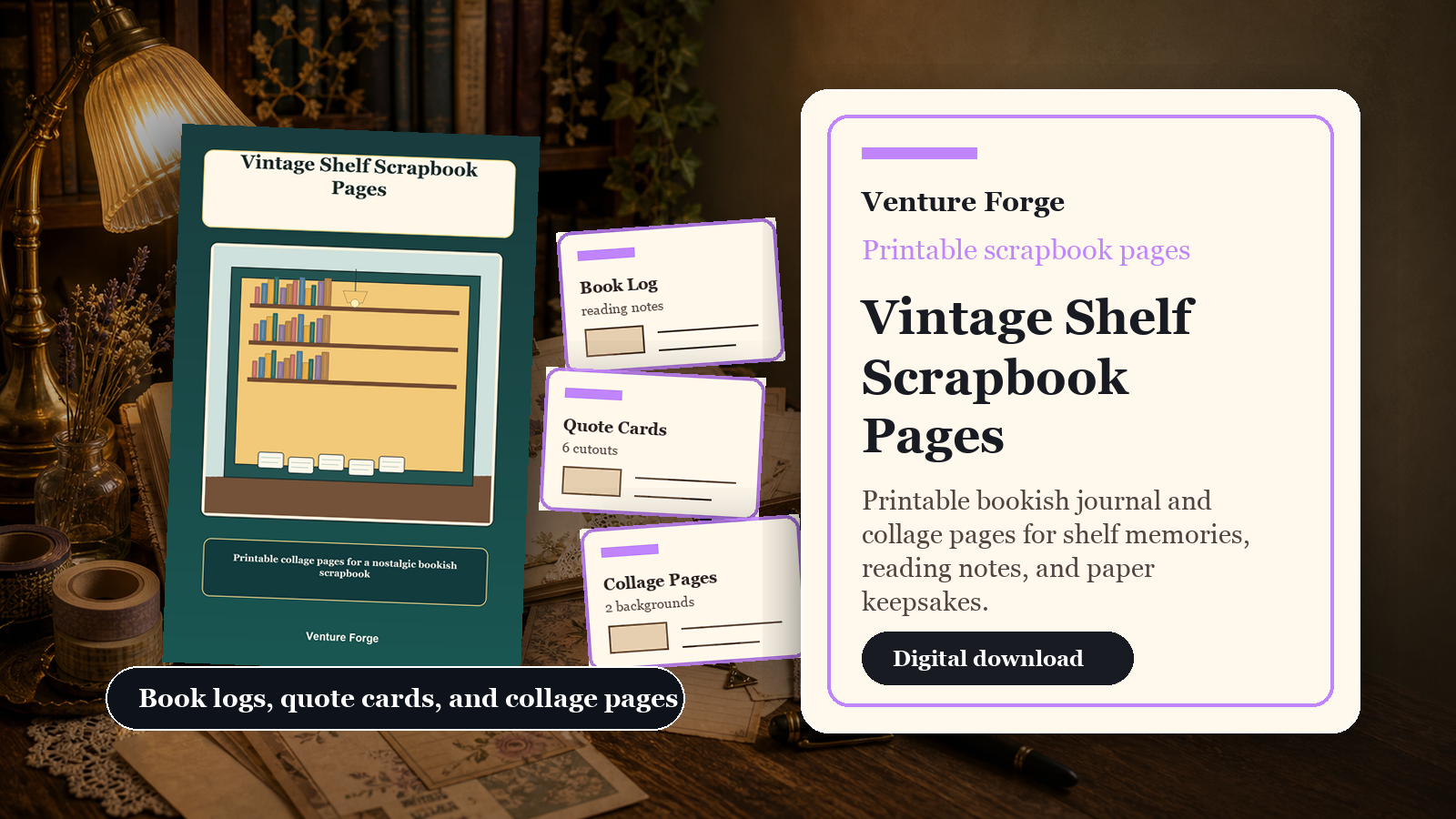 Printable cover for Vintage Shelf Scrapbook Pages